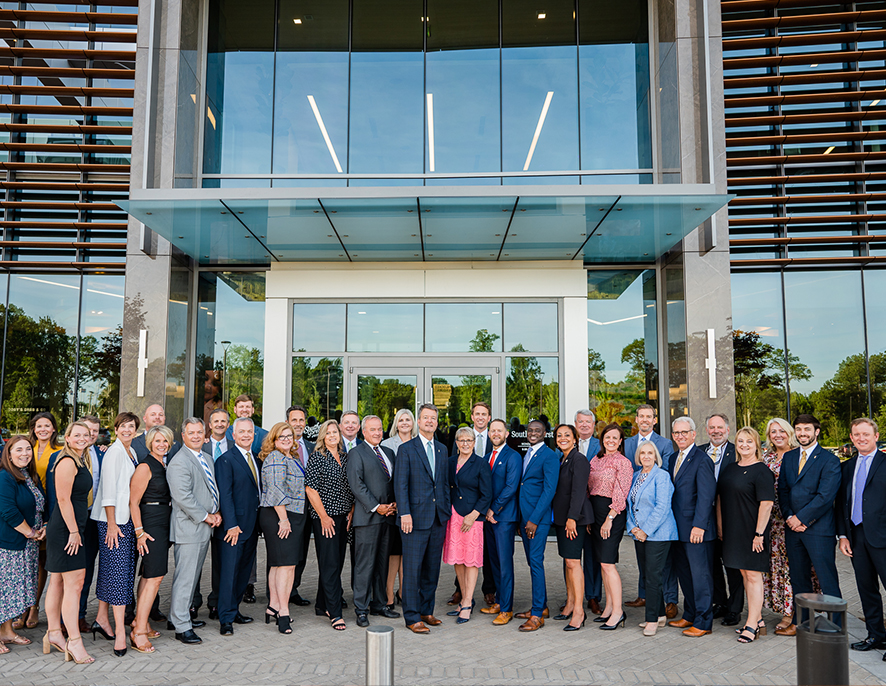 Group of Southern First bankers outside Headquarters in Greenville.